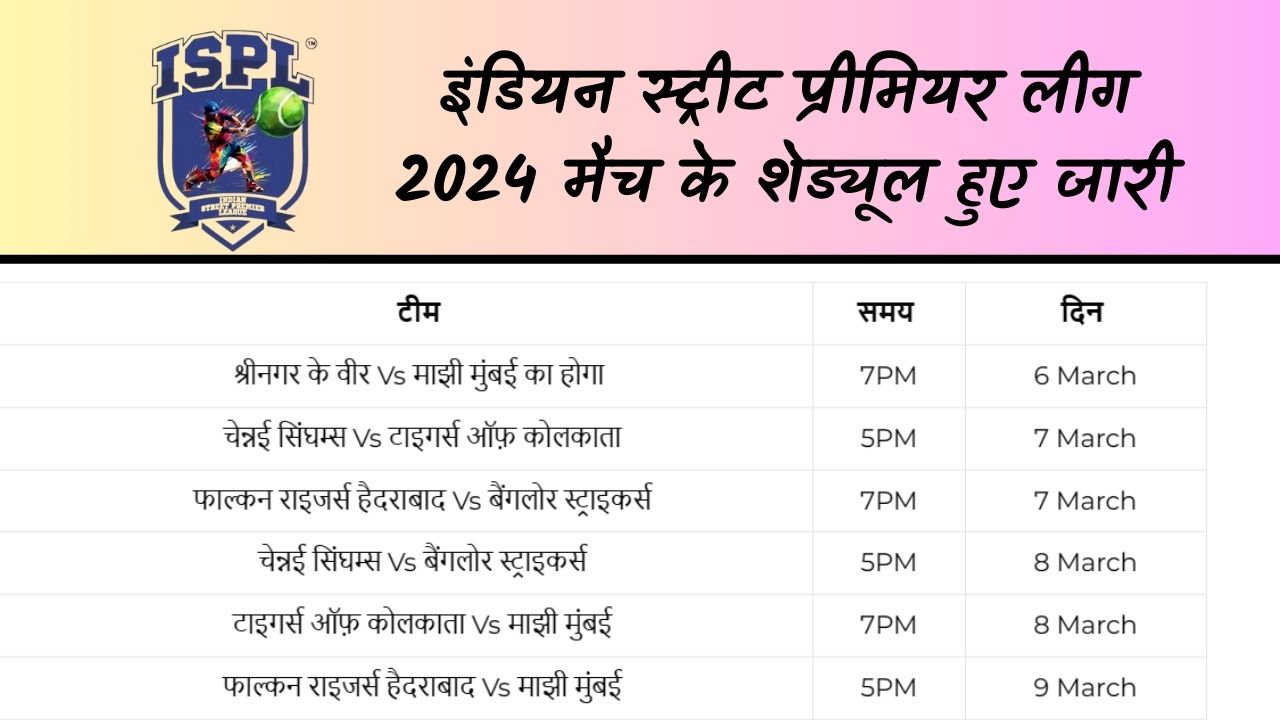 ISPL 2024 Match Schedule: इंडियन स्ट्रीट प्रीमियर लीग 2024 मैच के शेड्यूल हुए जारी, देखे लिस्ट